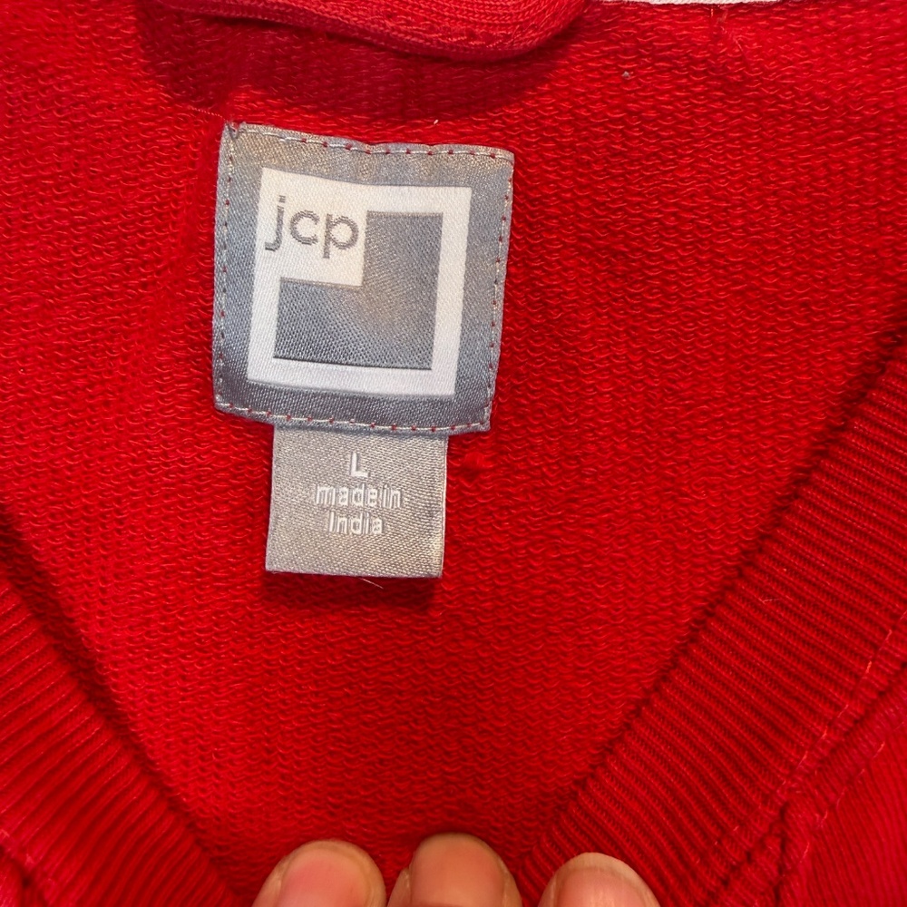 JCP Sweatshirt Mens Size Large Red 100% Cotton Crew Neck Basic Casual Preppy - Picture 3 of 8